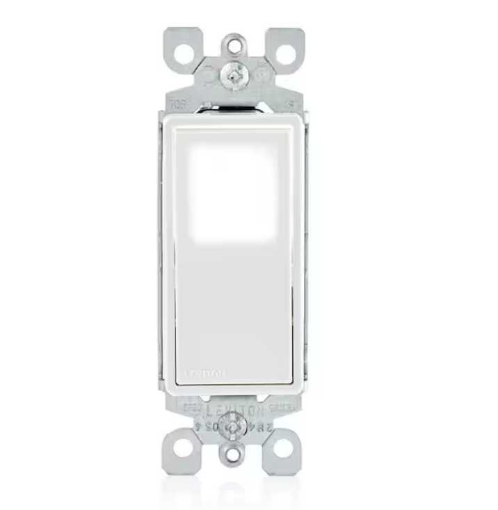 Leviton 15 Amp 120-Volt/277-Volt Decora LED Illuminated Rocker Single-Pole AC Quiet Switch Residential Grade Grounding, White Questions & Answers (26)