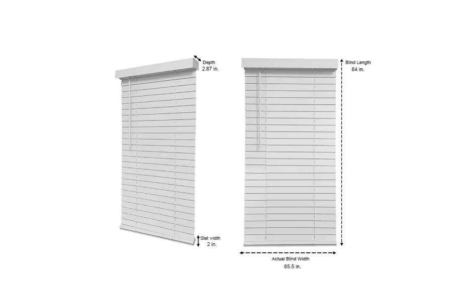 Home Decorators Collection White Cordless Faux Wood Blinds for Windows with 2 in. Slats - 66 in. W x 64 in. L (Actual Size 65.5 in. W x 64 in. L)