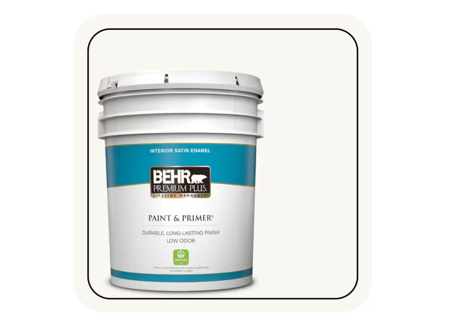 BEHR PREMIUM PLUS 5 gal. Ultra Pure White Satin Enamel Low Odor Interior Paint & Primer