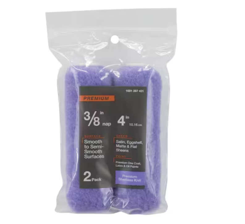 PRIVATE BRAND UNBRANDED 4 in. x 3/8 in.High-Capacity Polyester Knit Mini Paint Roller (2-Pack )