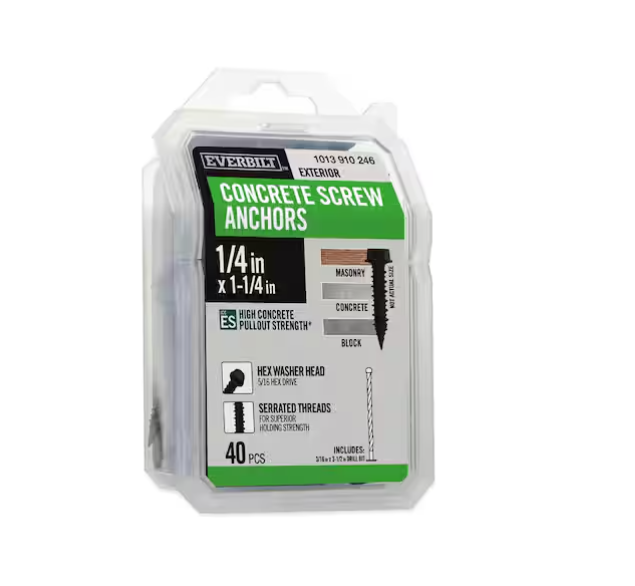 Everbilt 1/4 in. x 1-1/4 in. Hex-Head Concrete Anchors Black (40-Pack)