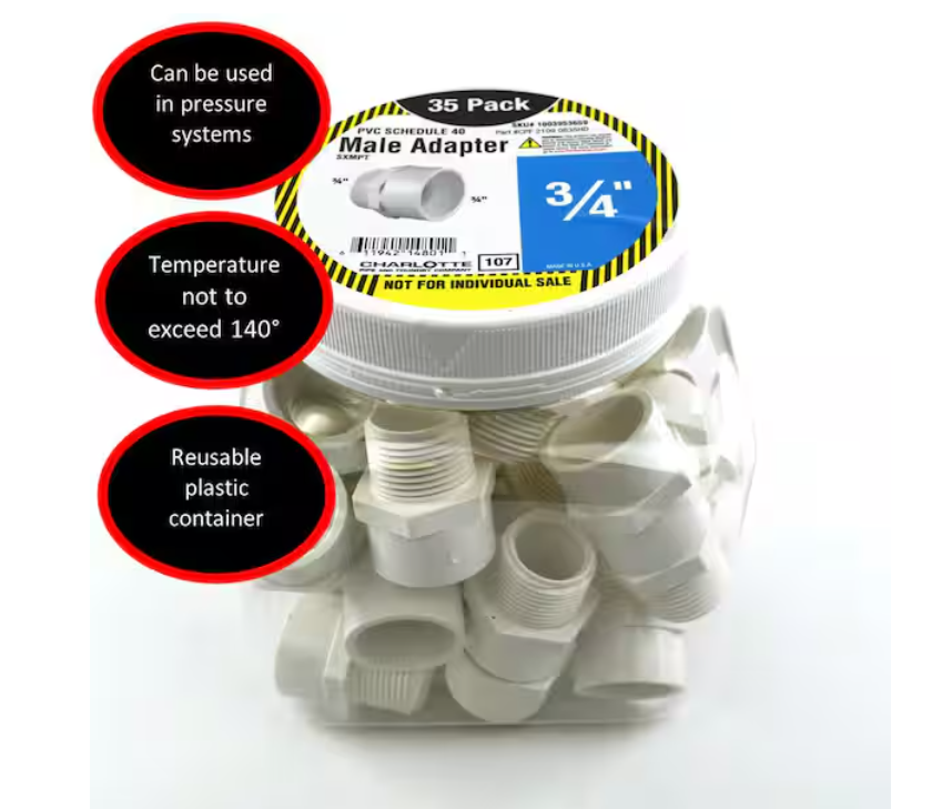 Charlotte Pipe 3/4 in. PVC Adapter S x M Pro Pack (35-Pack)