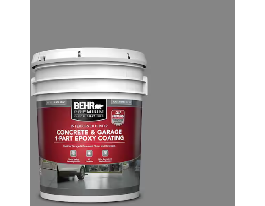 BEHR PREMIUM 5 gal. Slate Gray Self-Priming 1-Part Epoxy Satin Interior/Exterior Concrete and Garage Floor Paint