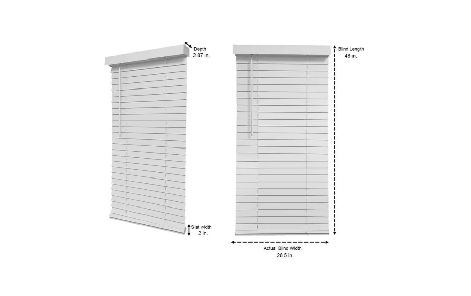 Home Decorators Collection White Cordless Faux Wood Blinds for Windows with 2 in. Slats - 27 in. W x 48 in. L (Actual Size 26.5 in. W x 48 in. L)