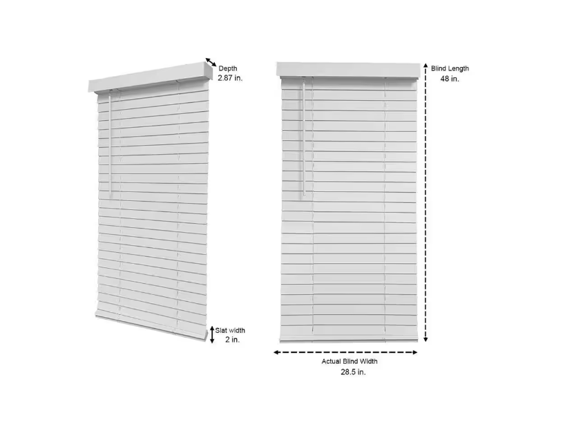 White Cordless Faux Wood Blinds for Windows with 2 in. Slats - 29 in. W x 48 in. L (Actual Size 28.5 in. W x 48 in. L)