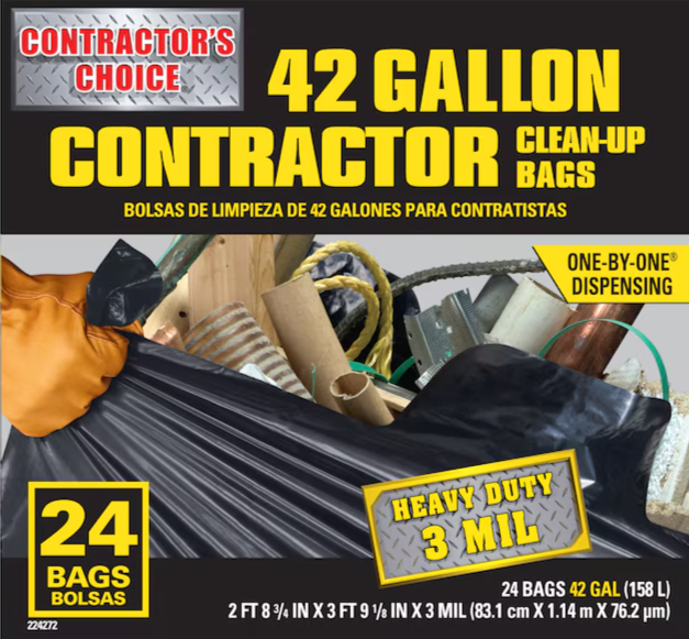 Contractor's Choice Contractor 42-Gallon Scent free Black Outdoor Plastic Construction Flap Tie Trash Bag 24 -Count