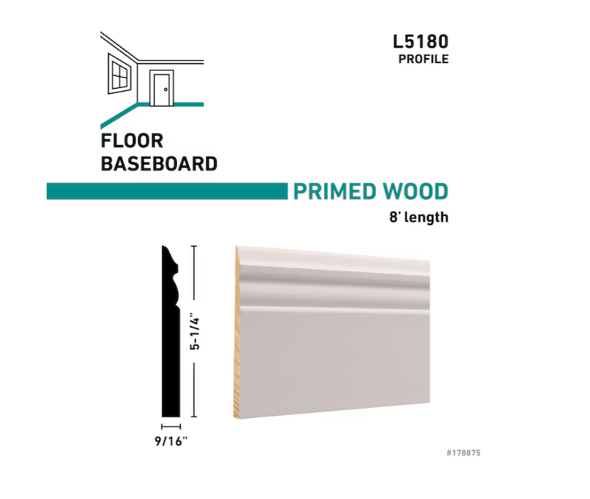 RELIABILT 19/32-in x 5-1/4-in x 8-ft Colonial Primed Pine L 5180 Baseboard