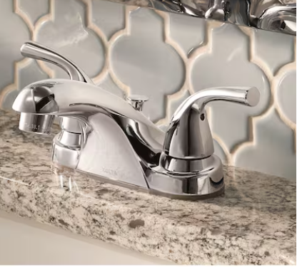 Delta Foundations Chrome 4-in centerset 2-handle WaterSense Mid-arc Residential Handle Bathroom Sink Faucet with Drain
