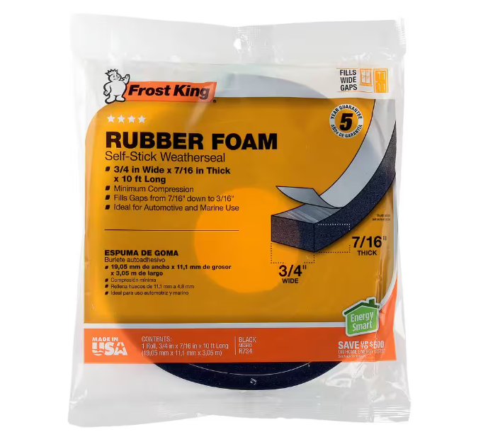 Frost King 3/4 in. x 7/16 in. x 10 ft. Black High-Density Rubber Foam Weatherstrip Tape