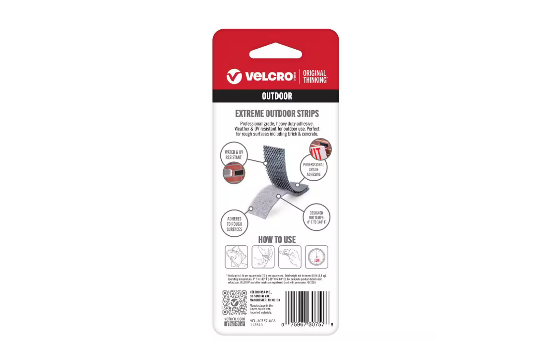 VELCRO 4 in. x 2 in. Extreme Outdoor Strips in Titanium (3-Pack)