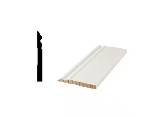 Woodgrain Millwork 5180 9/16 in. x 5-1/4 in. x 96 in. Primed Finger Jointed Baseboard Moulding (1-Piece âˆ’ 8 Total Linear Feet)