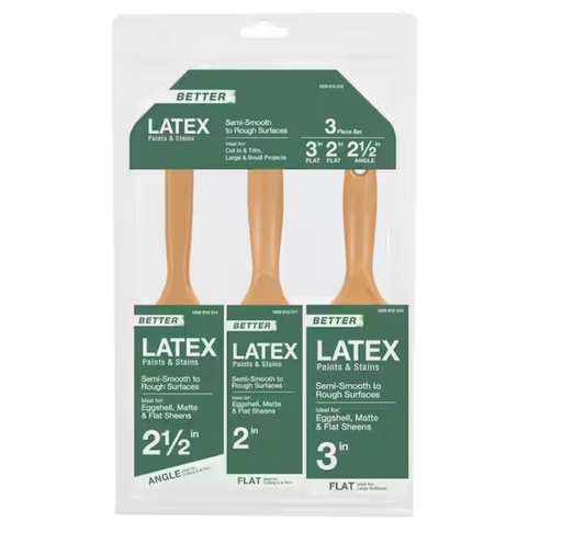 PRIVATE BRAND UNBRANDED Better 2 in. 3 in. and 2.5 in. Angled/Flat Polyester Blend Paint Brush Set For Latex Paints and Stains, (3-Pack)