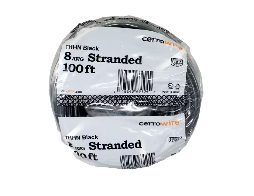 Cerrowire 100 ft. 8 Gauge Black Stranded Copper THHN Wire