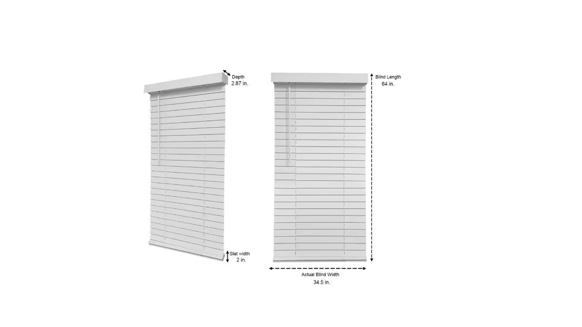 Home Decorators Collection White Cordless Faux Wood Blinds for Windows with 2 in. Slats - 35 in. W x 64 in. L (Actual Size 34.5 in. W x 64 in. L)