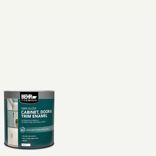 BEHR PREMIUM 1 qt. White Semi-Gloss Enamel Interior/Exterior Cabinet, Door & Trim Paint