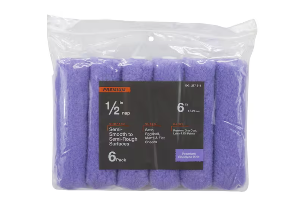 6 in.x 1/2 in.High-Capacity Polyester Knit Mini Paint Roller (6-Pack)