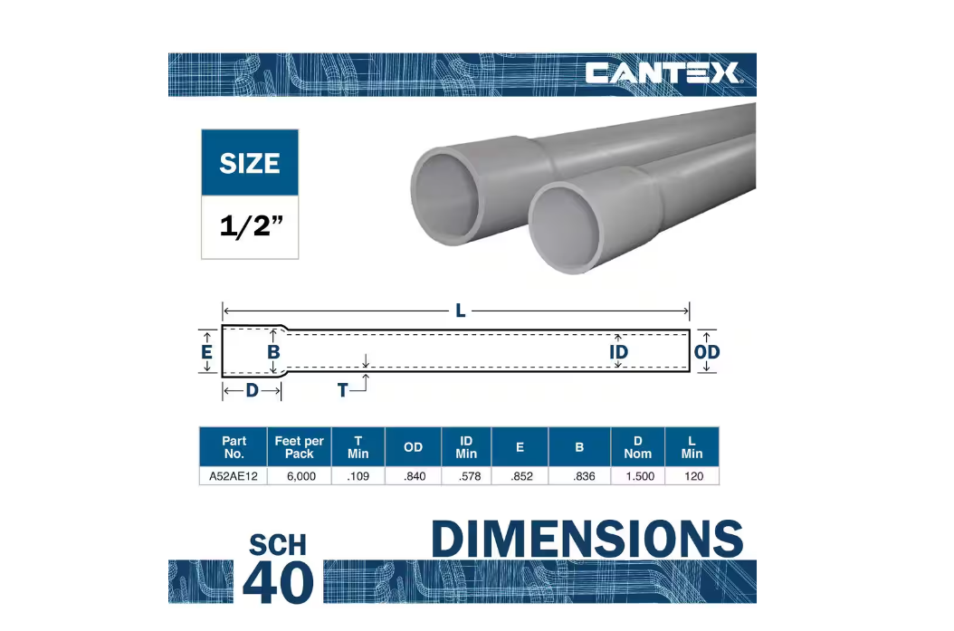Cantex 1/2 in. x 10 ft. Gray Non-Metallic PVC Schedule 40-Conduit