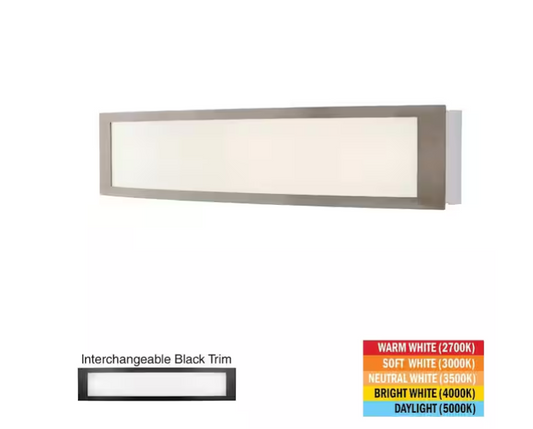 Hampton Bay Woodbury 24 in. 1-Light Brushed Nickel LED Vanity Light with Extra Matte Black Trim 2700K-5000K