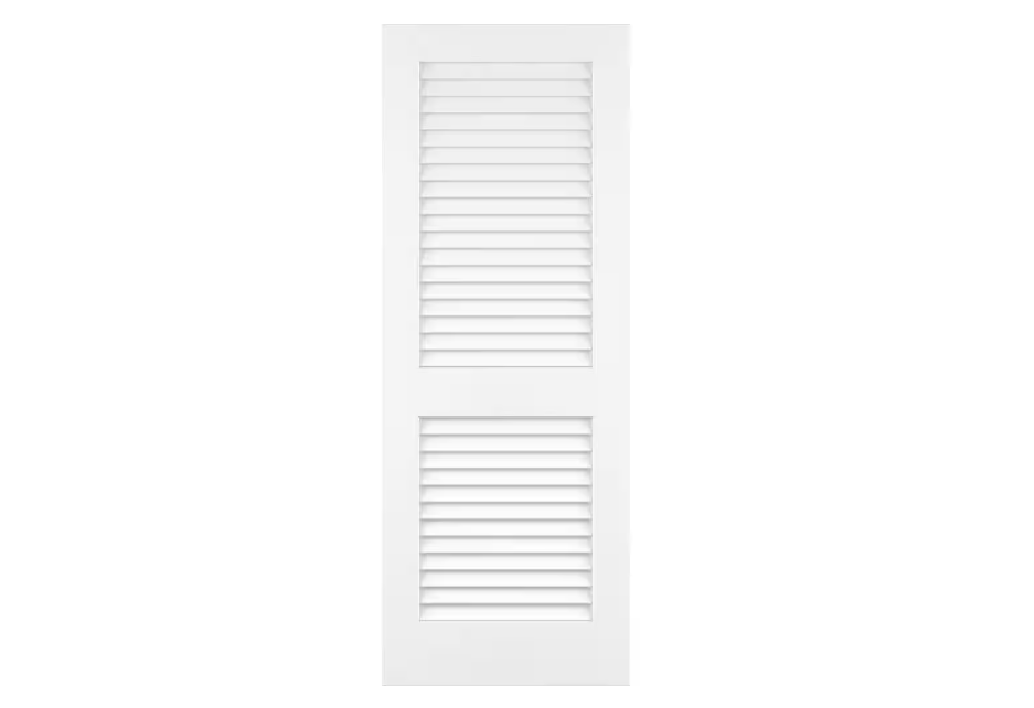 Kimberly Bay 30 in. x 80 in. White Plantation Louver Panel Solid Core Wood Interior Door Slab