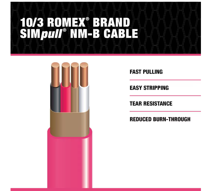 Southwire 50 ft. 10-Gauge/3 Solid Romex SIMpull CU NM-B with G Wire Pink Coil