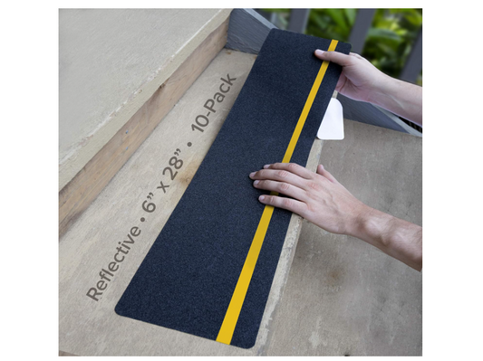 LifeGrip Anti Slip Traction Treads with Reflective Stripe (10-Pack), 6" X 28", Best  Grip Tape Grit Non Slip, Outdoor Non Skid Tape, High Traction Friction Abrasive  Adhesive for Stairs Step, Black