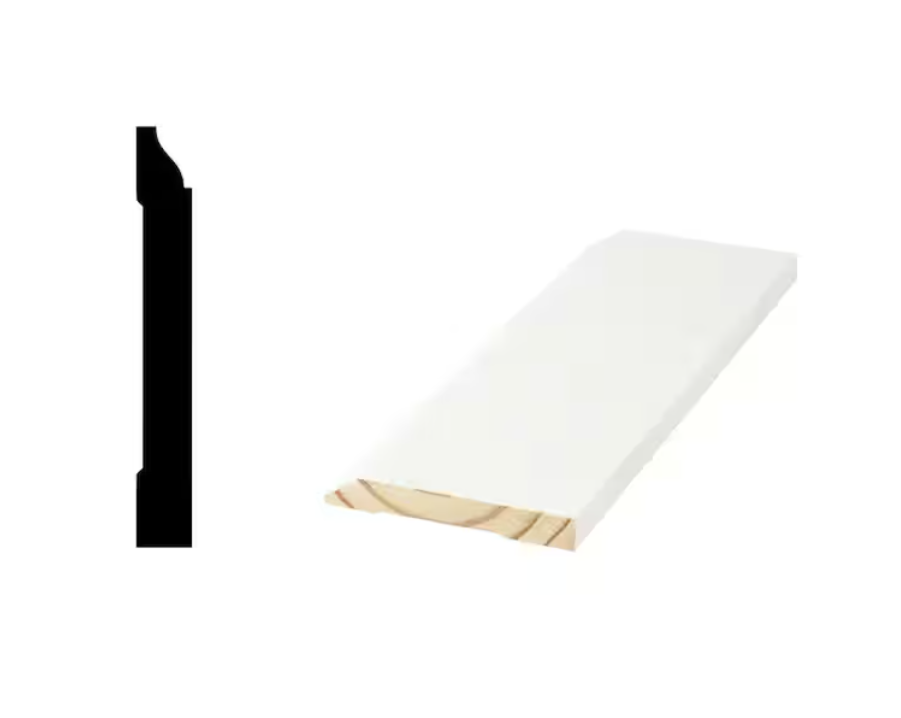 Woodgrain Millwork 620 9/16 in. x 4-1/4 in. x 96 in. Primed Pine Finger-Jointed Baseboard Moulding (1-Piece âˆ’ 8 Total Linear Feet)