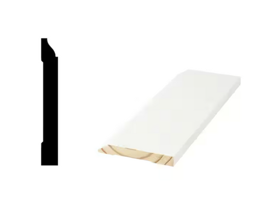 Woodgrain Millwork 620 9/16 in. x 4-1/4 in. x 96 in. Primed Pine Finger-Jointed Baseboard Moulding (1-Piece âˆ’ 8 Total Linear Feet)