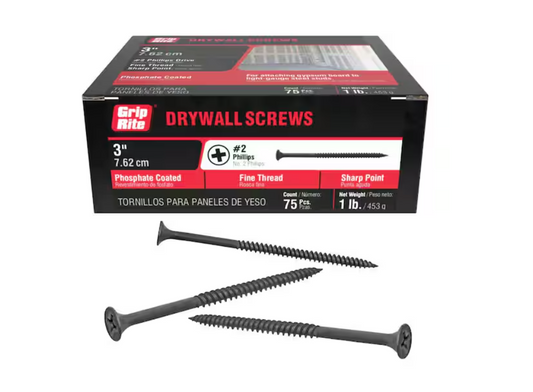 Grip-Rite #8 x 3 in. #2 Phillips Bugle Head Fine Thread Drywall Screws 1 lb. Box