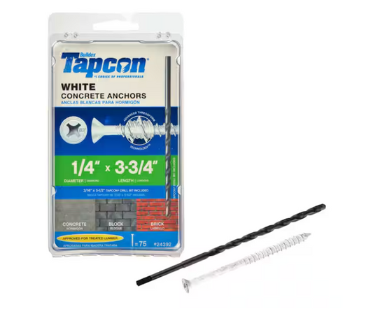 Tapcon 1/4 in. x 3-3/4 in. White Ultrashield Phillips-Flat-Head Concrete Anchors (75-Piece)