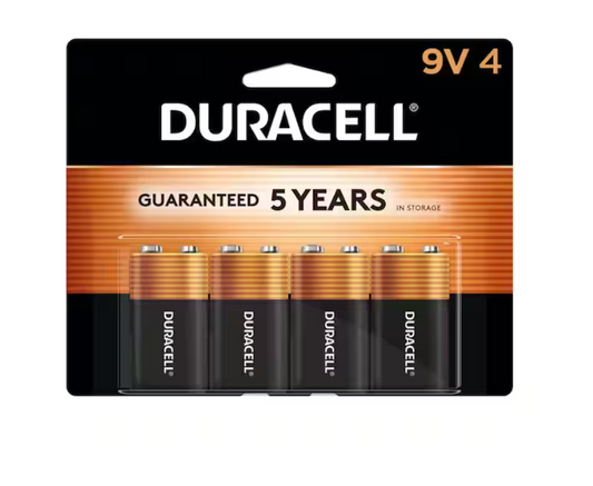 Duracell Coppertop 9-Volt Alkaline Batteries for Household Devices (4-Pack)