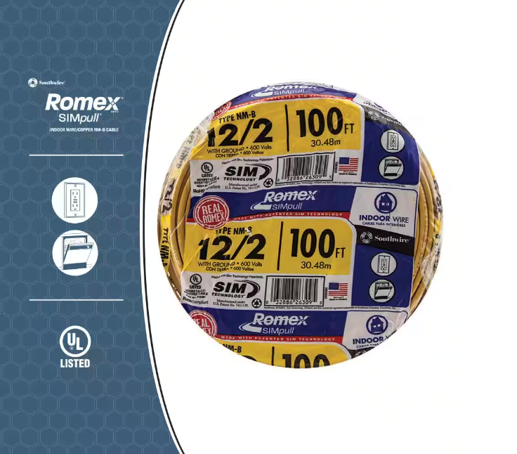 Southwire 100 ft. 12/2 Solid Romex SIMpull CU NM-B W/G Wire