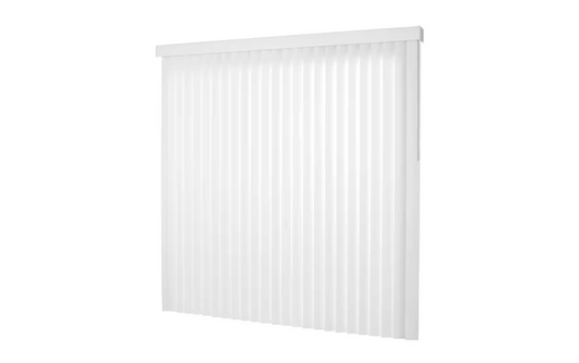 Home Decorators Collection Crown White Cordless Room Darkening Vertical Blinds for Sliding Doors Kit with 3.5 in. Slats - 66 in. W x 84 in. L