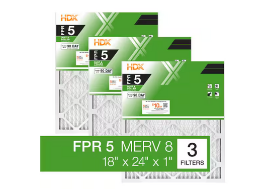 HDX 18 in. x 24 in. x 1 in. Standard Pleated Furnace Air Filter FPR 5, MERV 8 (3-Pack)