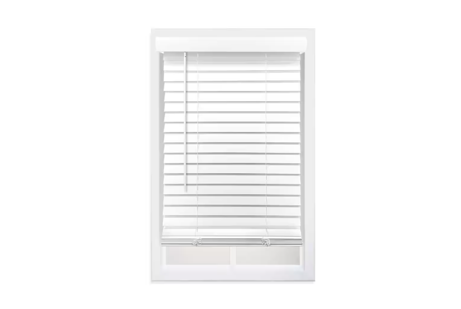 StyleWell Smooth White Cordless Room Darkening Smooth Faux Wood Blinds with 2 in. Slats - 35 in. W x 48 in. L