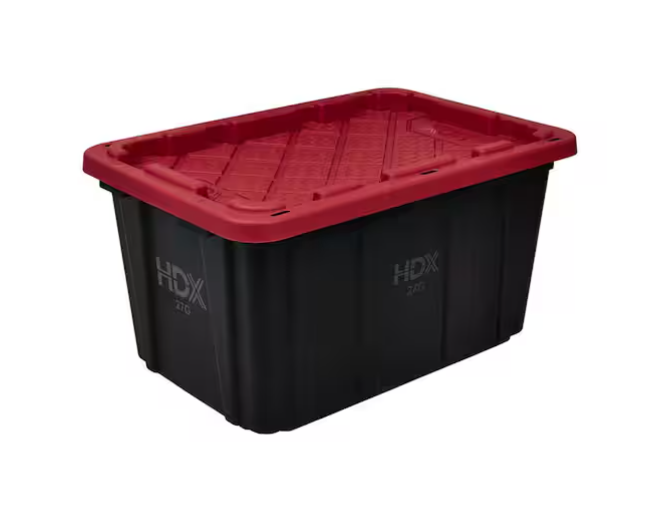 HDX 27 Gal. Tough Storage Tote in Black and Red