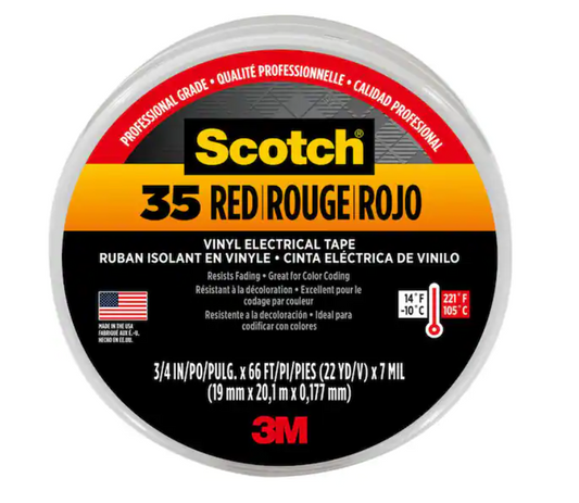 Scotch 3/4 in. x 66 ft. x 0.007 in. #35 Vinyl Electrical Tape, Red