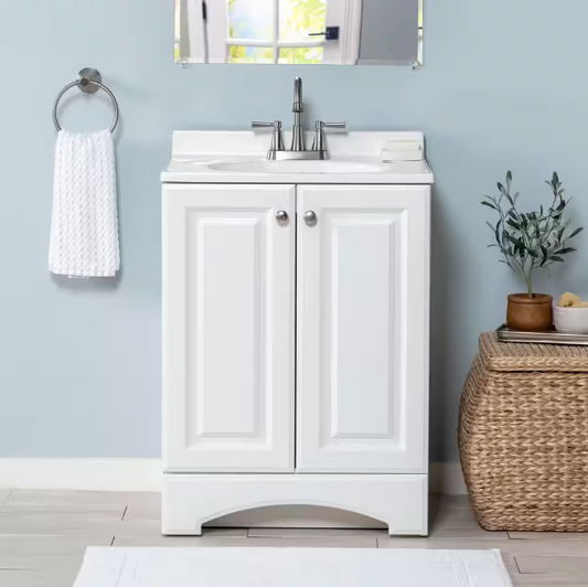 Glacier Bay 24 in. W x 19 in. D x 33 in. H Single Sink Freestanding Bath Vanity in White with White Cultured Marble Top