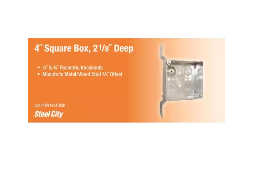 Steel City 4 in. Metallic Square Box with CV Bracket (52171CV1234-25R)