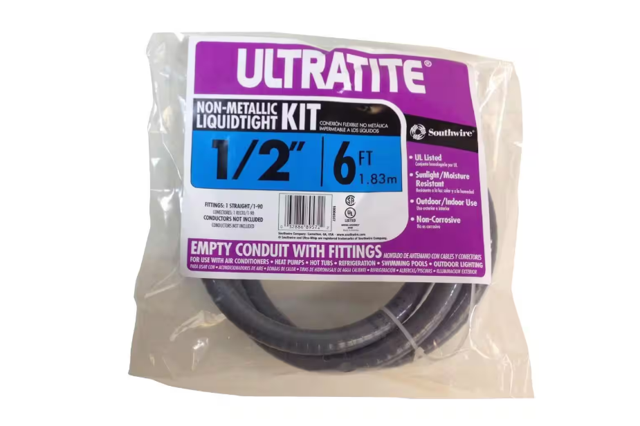 Southwire 1/2 in. x 6 ft. Ultratite Liquidtight Flexible Non-Metallic PVC Conduit Whip