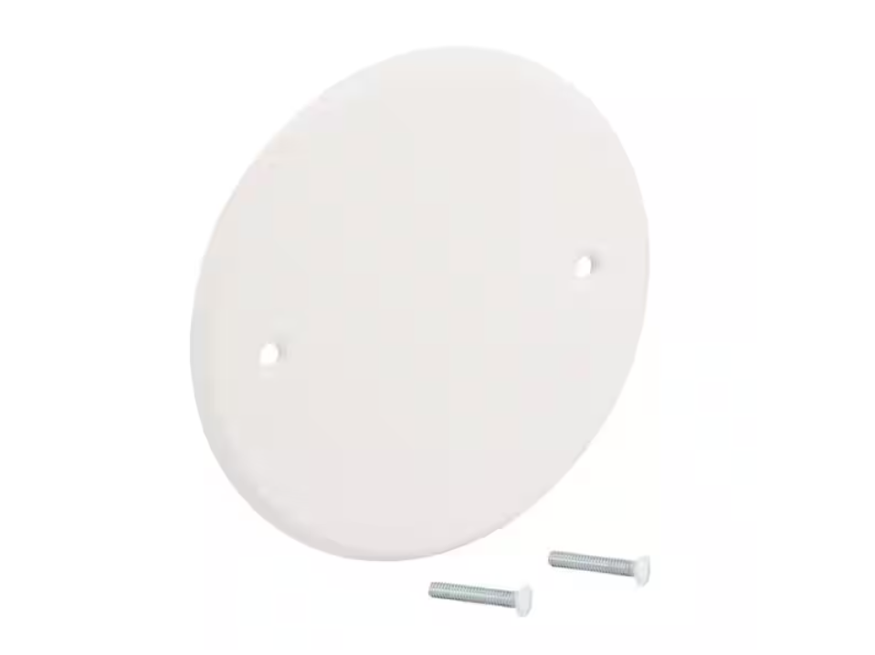 Commercial Electric 5 in. Round (Fits 4 in. Box) Blank Metal Wall Plate, White (Paintable)
