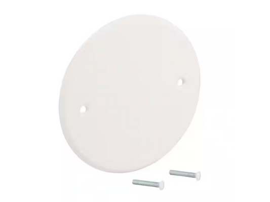 Commercial Electric 5 in. Round (Fits 4 in. Box) Blank Metal Wall Plate, White (Paintable)
