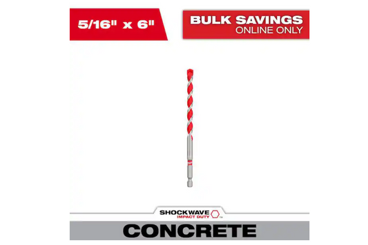 Milwaukee 5/16 in. x 4 in. x 6 in. SHOCKWAVE Carbide Hammer Drill Bit