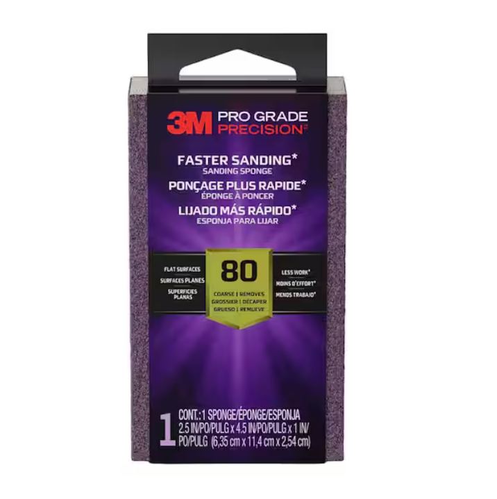3M Pro Grade Precision 2 1/2 in. x 4 1/2 in. x 1 in. 80 Grit Coarse Block Sanding Sponge (1-Pack)