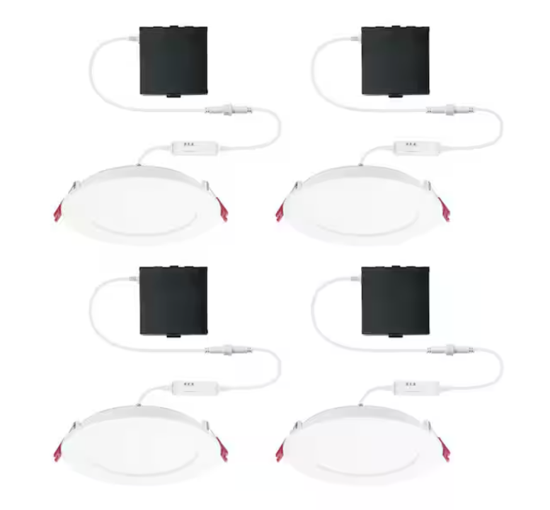 Commercial Electric Pro Value Series LED 6 in Round Adj Color Temp Canless Recessed Light for Kitchen Bath Living rooms, Wht 4-Pk