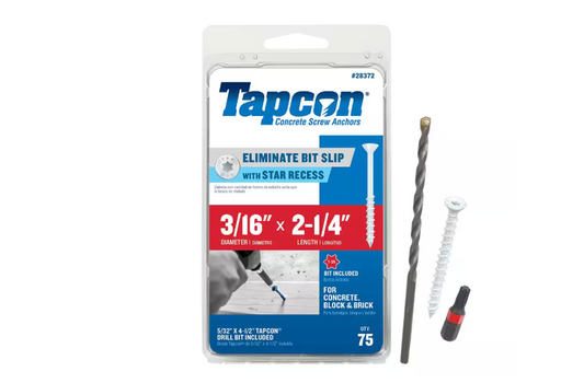 Tapcon 3/16 in. x 2-1/4 in. White Ultrashield Star-Flat-Head Concrete Anchors (75-Piece)