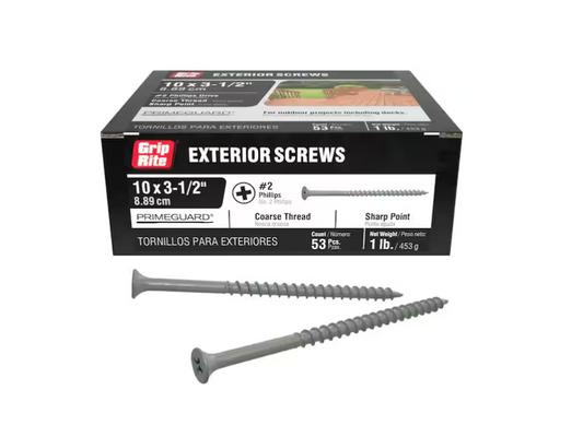 Grip-Rite #10 x 3-1/2 in. #2 Phillips Bugle Head Coarse Thread Coated Exterior Wood Screws 1lb. Box
