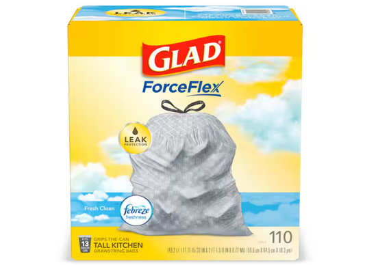 ForceFlex 13 Gal. Fresh Clean scent with Febreze Freshness Tall Kitchen Drawstring Trash Bags (110-Count)