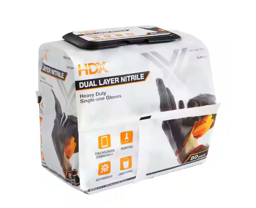 HDX Pop-N-Go Black Disposable Heavy Duty Nitrile Gloves, Size Large (80-Count)