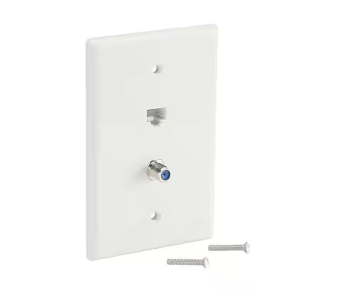 Commercial Electric 1-Gang Coaxial and Phone Midsize/Midway Nylon Wall Plate, White