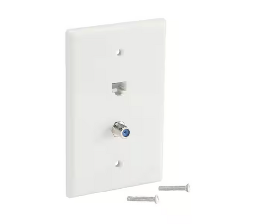 Commercial Electric 1-Gang Coaxial and Phone Midsize/Midway Nylon Wall Plate, White